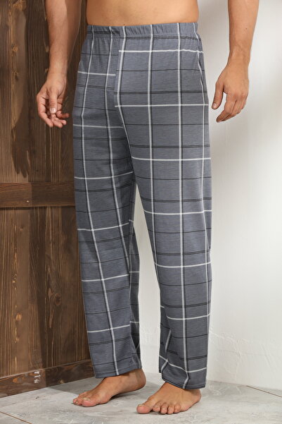 Serena Men's dark gray pajama pants with checkered pattern - loose fit - big size