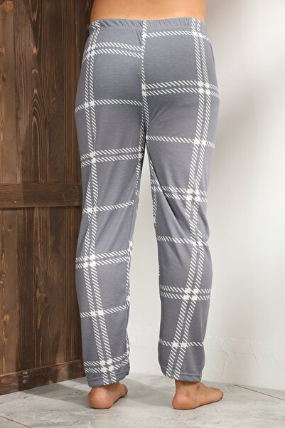 Serena Men's dark gray pajama pants with white checks - loose fit - big size