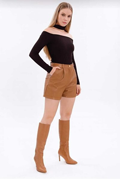 H&A İSTANBUL Women's Faux Leather Shorts High Waist Comfortable Fit - Leather Shorts