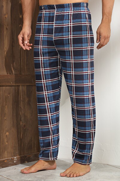 Serena Men's blue pajama pants with red and white checks, loose fit