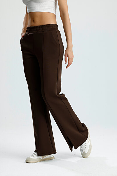 VOICTEC Slit Detailed Leg Premium Puff Scuba Elastic Waist Pocketed Trousers