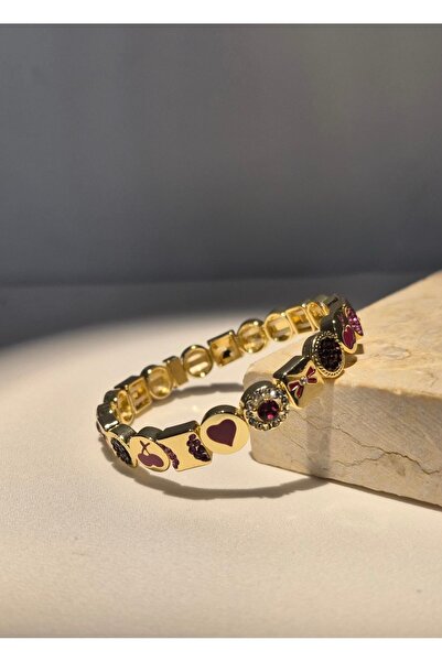 Vi store Lastikli Çelik Kırmızı Kalp Figürlü Bileklik
