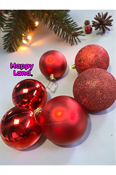 Happyland Christmas Pine Tree Ornament 10 cm 6-Piece Red Christmas Ball Large Size Christmas Ball Hp129