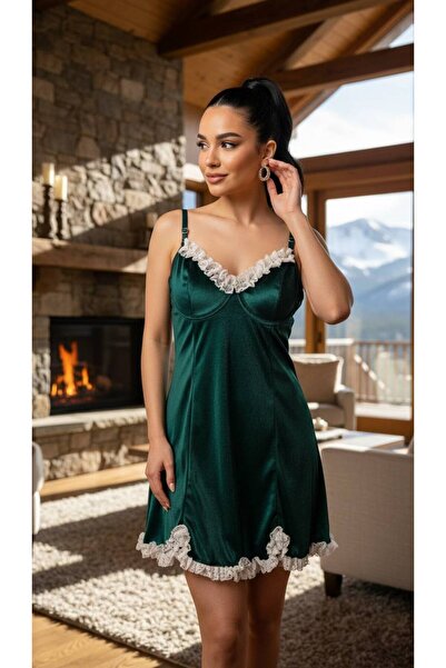 VİP SECRET New Year's Special Underwire Lace Velvet Nightgown – Luxurious Texture, Stylish and Elegant Model