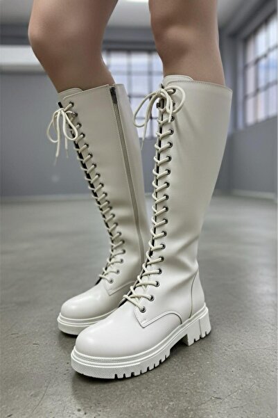 Oksit Cose Thick Sole Lace-up Zippered Long Women's Boots