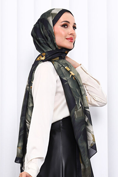 İmajButik Mustard Patterned Soft Digital Shawl