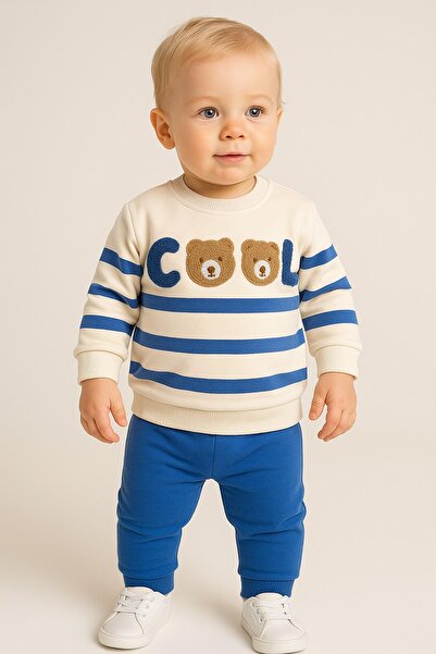 dinamik çocuk Baby Boy Cool Teddy Bear Süzene Embroidered Transitional 2-Thread Top and Bottom 2-Piece Set 3-6-9-12 Months Old