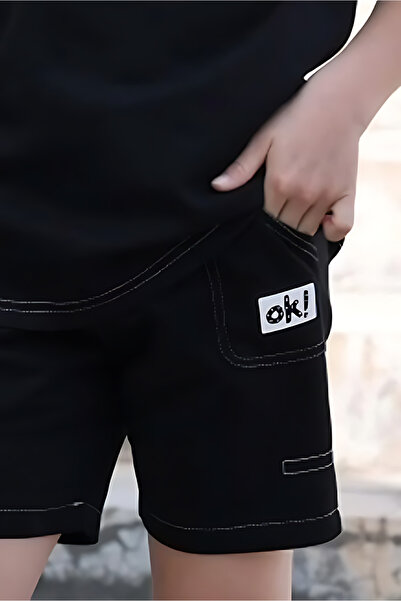 Alesaei-mondo tondo Black children's shorts 4027