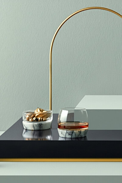 NUDE Chill Marble Base Crystal Glass Whiskey Glass and Snack Bowl Set - Special Design Presentation Set