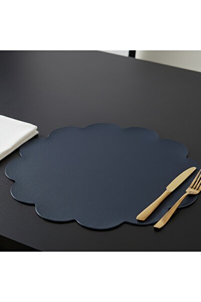 Grand Fine Art 2 Pieces Leather Navy Blue American Tablecloth 33X33 cm - Easy to Clean Tablecloth - Floral American Tablecloth