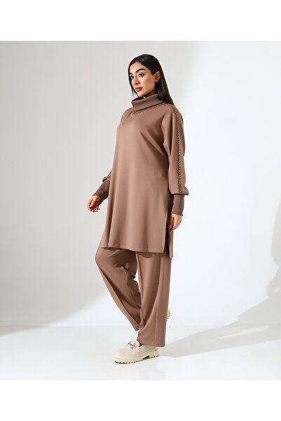 Fi'l Arz Fashion Soft Textured Knitwear Detail Two Piece Set