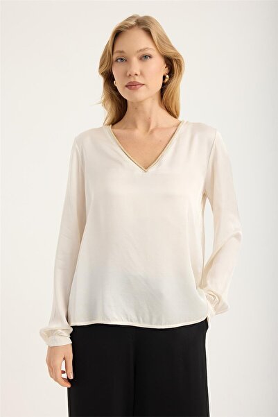 HomeStore Glitzernde, gerippte Bluse mit V-Ausschnitt