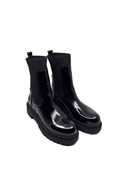 Favgi FVG 150 Siyah Rugan Siyah Çorap Kadın Bot