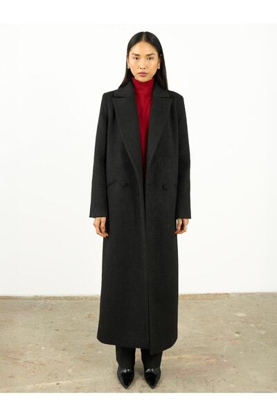 Juste Oversize Kaşe Kaban Siyah