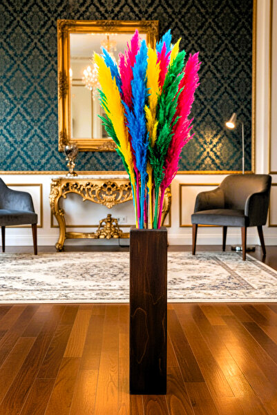 ATÖLYE DÜNYASI Ahşap Vazo Pampas Yapay Çiçek Vazosu Uzun Biblo