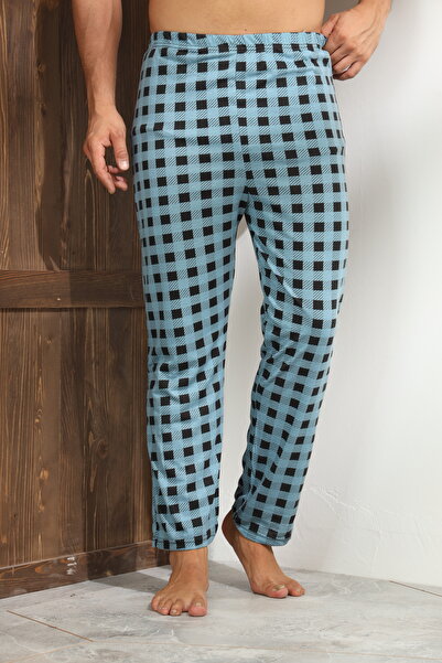 Serena Men's pajama pants, blue with black checks, loose fit