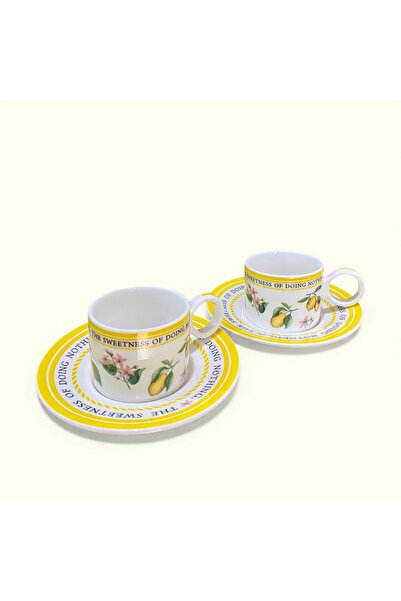 ELZEY HOME Porcelain Set of 2 Vintage Patterned Coffee Cups