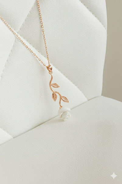 ÇEKİRDEK JEWELRY 925 Ayar Gümüş Beyaz Ters Güllü Kolye