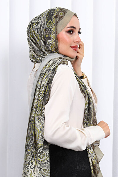 İmajButik Khaki Patterned Cashmere Shawl