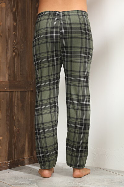 Serena Men's dark green pajama pants with black checks and white lines - loose fit