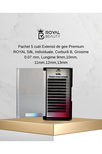 Royal Pack of 5 Premium Silk Eyelash Extension Boxes – Individual, Curvature B, Thickness 0.07 mm