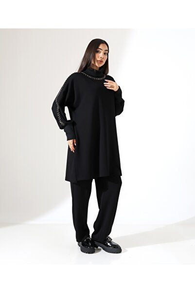 Fi'l Arz Fashion Soft Textured Knitwear Detail Two Piece Set