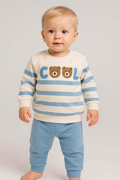 dinamik çocuk Baby Boy Cool Teddy Bear Süzene Embroidered Transitional 2-Thread Top and Bottom 2-Piece Set 3-6-9-12 Months Old