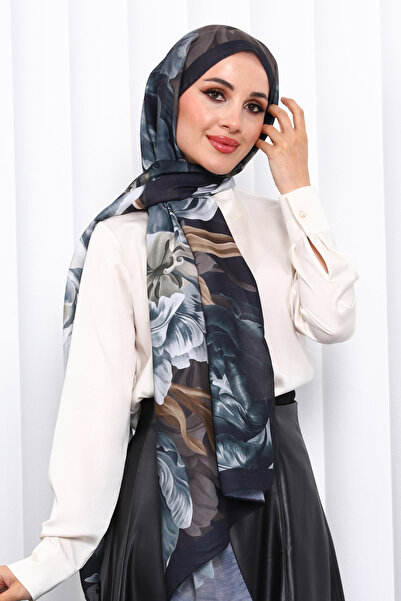 İmajButik Emerald Green Patterned Soft Digital Shawl