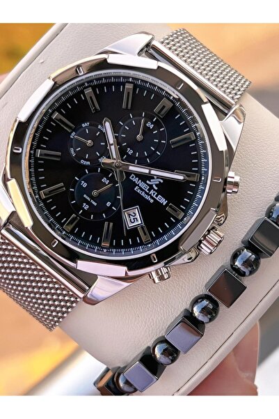 Daniel Klein Men's Wristwatch 30 Meters Water Resistant Steel Band + Bracelet Gift Vs.Blkt.0685