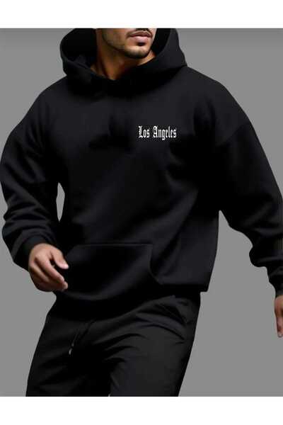 Hunors Sportswear & Company لوس أنجلوس مطبوع سويت شيرت قطني موديل بغطاء رأس ل...