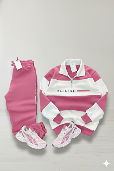 zeag Pink Polo Neck Tracksuit Set Balance Printed