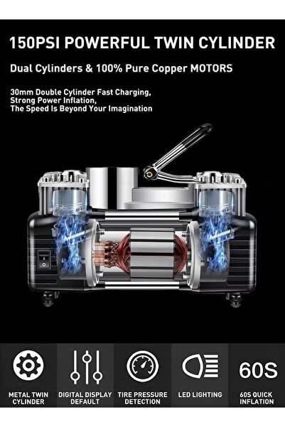 Primo Plus منفاخ إطارات رقمي لقياس الضغط - احترافي لسيارات الدفع الرباعي والشاحنات والطرق الوعرة