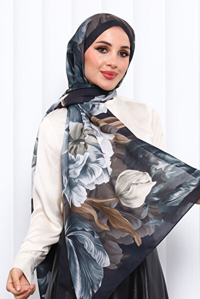 İmajButik Emerald Green Patterned Soft Digital Shawl