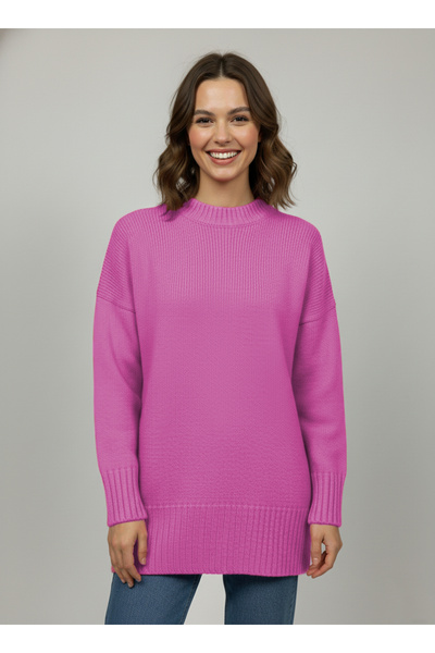 nacar çarşı Pulover de damă roz, cu gât tip crew, casual, din tricotaj