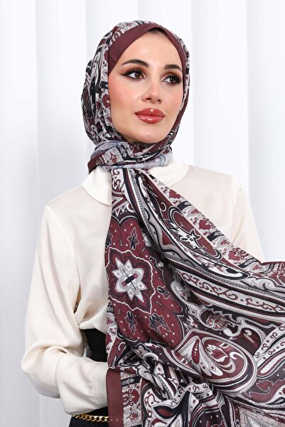 İmajButik Burgundy Patterned Cashmere Shawl