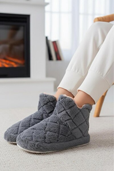 Oksit Ness Women's Home Boots Plush Home Slippers No Sound Sole Warm Stylish Furry Slippers Home Boots