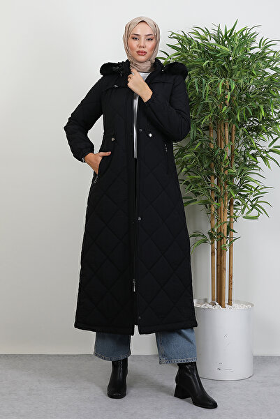 Lamia Giyim Aysema Kürklü Şişme Mont Siyah