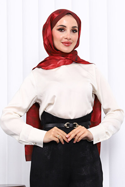 İmajButik Burgundy Patterned Soft Digital Shawl