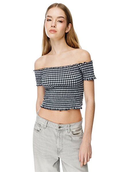 Alexa Dash karierte Crop-Bluse