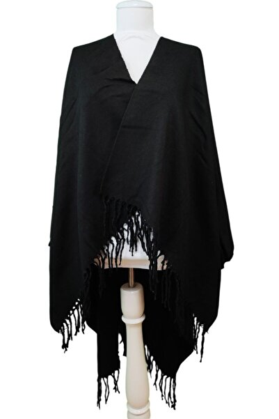 AXE SPORTSWEAR Soft Textured Tassel Detailed Shoulder Shawl Poncho