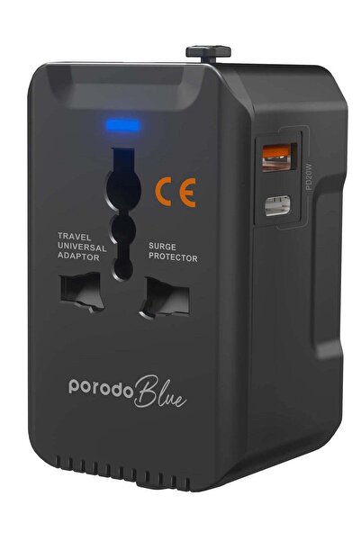 porodo Dual Port Universal Travel Adapter PD20W / Quick Charge / Built-In Safeguards / US/AU/EU/UK Plug - B