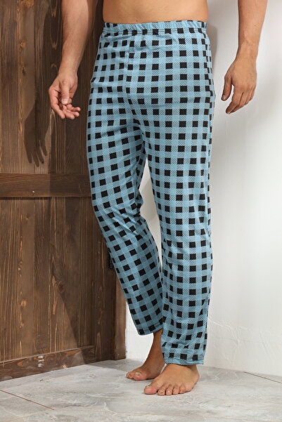 Serena Men's pajama pants, blue with black checks, loose fit