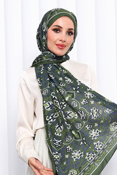 İmajButik Emerald Green Patterned Soft Digital Shawl