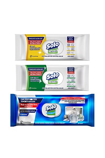 Solo Tüm Yüzeyler ve Cam Yüzeyler Temizlik Havlusu 3 lü Karma Paket