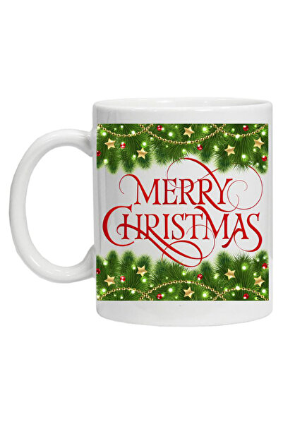 CRD PRINT Mug inscribed with the text "Merry Christmas - Christmas ornaments", white, 330ml,