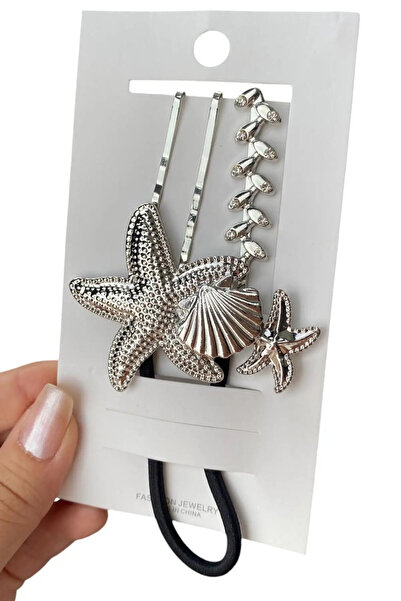 Kokoş Silver Color Starfish Figured Rubber and Wire Buckle Set