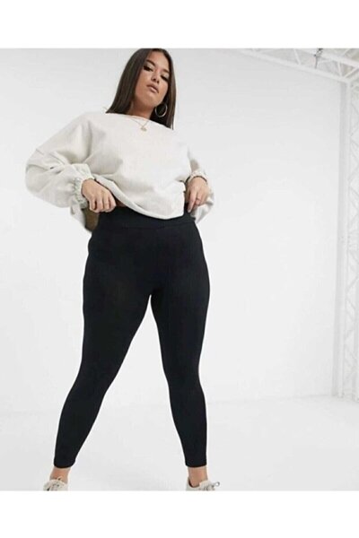 Tusebu Plus Size Black High Waist Ribbed Knit Leggings – Stretchy, Shaping / Sculpting