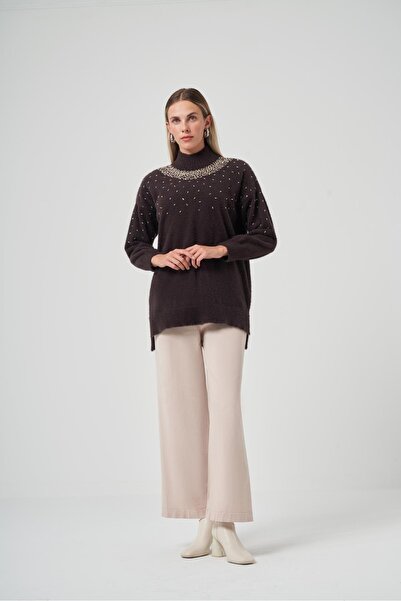 Nuss 7003 Crew Neck Angora Tunic with Sprinkle Bead Embroidery