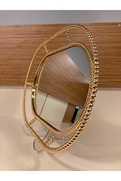 PLUS HOME TEPSİ OVAL AYNALI PİRİNÇ DÖKÜM ALTIN 37X25 CM