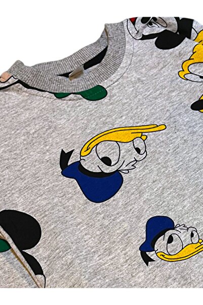 Pajama Shop Boy's Cotton Fabric Gray Color Duck Mouse Pattern Long Sleeve Transitional Pajama Set